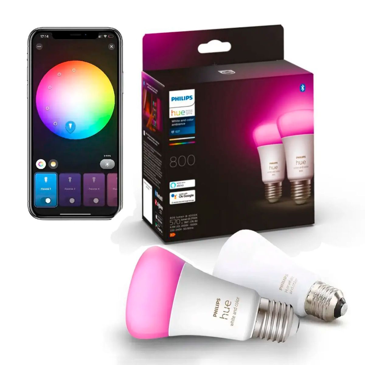 Лампочка Philips Hue E27 White and Color 2шт (8718699673284) [87494] 