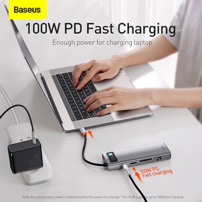 USB-хаб Baseus Metal Gleam Series 9-in-1 Multifunctional Type-C HUB Docking Station Space Gray (CAHUB-CU0G)