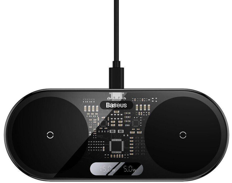 Бездротовий зарядний пристрій Baseus Digital LED Display 2in1 Wireless Charger 20W (WXSX010101) Black