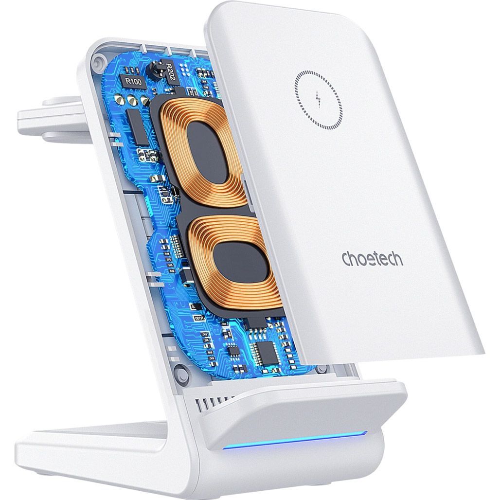 Бездротовий зарядний пристрій Choetech T608-F 3 в 1 Wireless Charger White