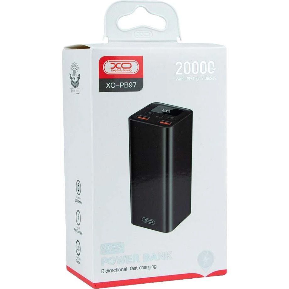 Зовнішній акумулятор XO PB97 20000mAh 65W Black 