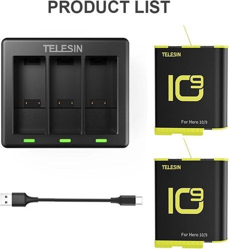 Зарядний пристрій Telesin 3 Slots Battery Charger + 2 акумулятори для Hero 9/10 (GP-BTR-903)