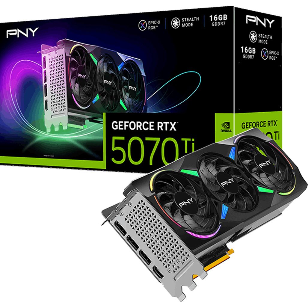 

Відеокарта PNY GeForce RTX 5070 Ti ARGB EPIC-X RGB OC 16GB (VCG5070T16TFXXPB1-O) EU