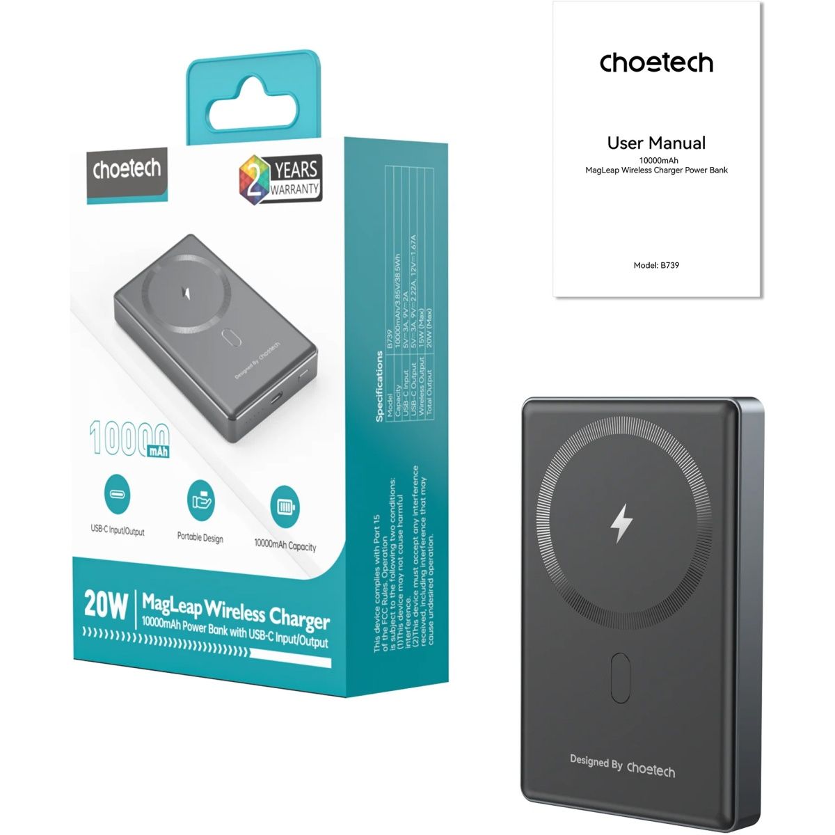 Зовнішній акумулятор Choetech B739-BK 10000mAh 20W Black 