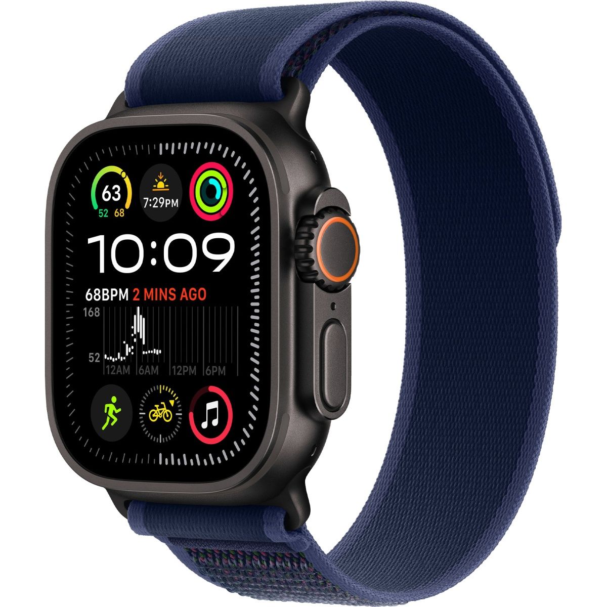 

Смарт-часы Apple Watch Ultra 2 49mm Black Titanium Case with Blue Trail Loop S/M (MYTJ3+MYQ73)