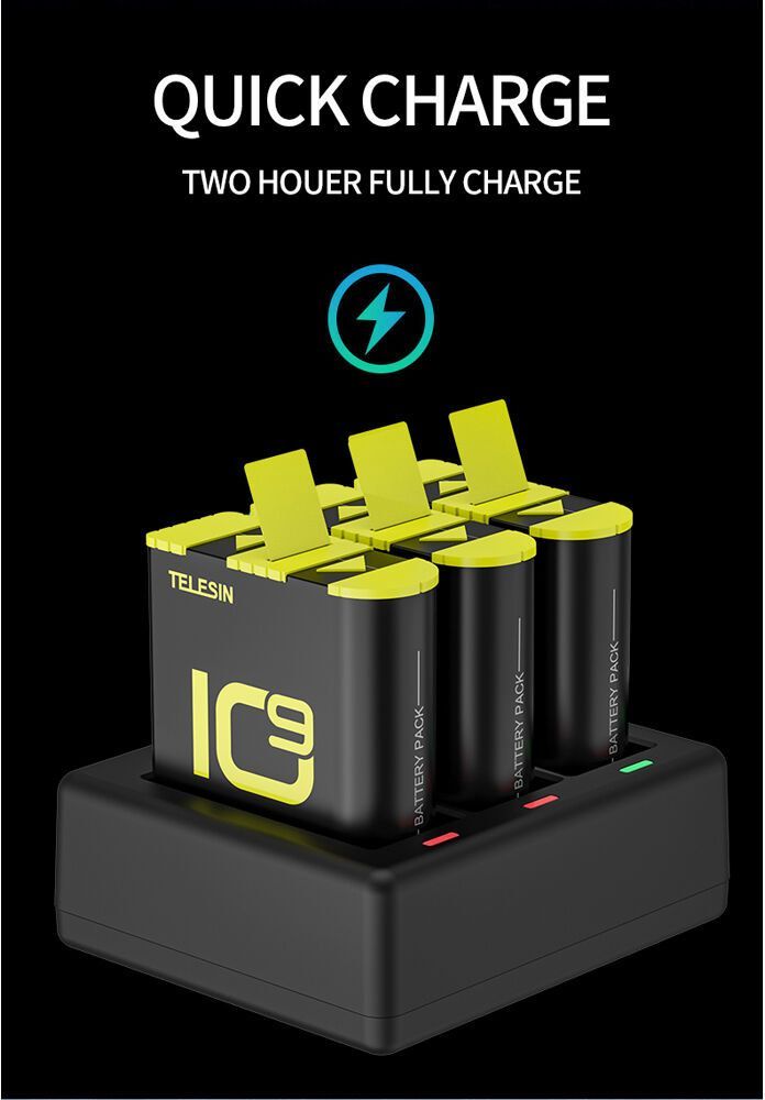 Зарядний пристрій Telesin 3 Slots Battery Charger + 2 акумулятори для Hero 9/10 (GP-BTR-903)