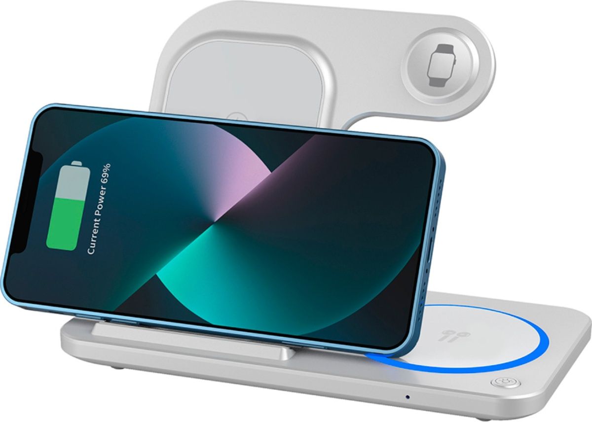 Бездротовий зарядний пристрій WiWU Wi-W020 Foldable Magnetic Station Wireless Charger 3in1 15W White (6976195093537)