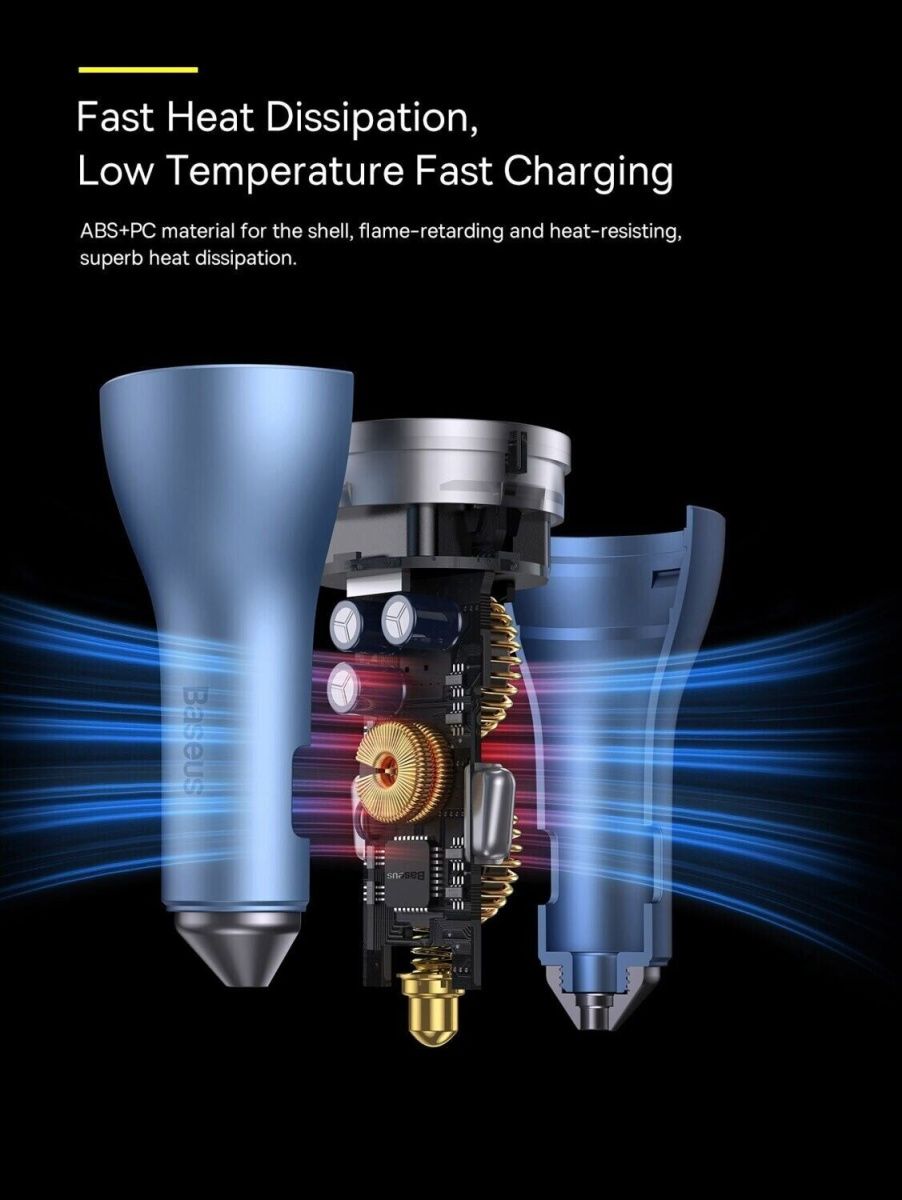 Автомобільний зарядний пристрій Baseus Golden Contactor Pro Triple Fast Charger Car Charger 65W U+C+C Dark Gray (CGJP010013)