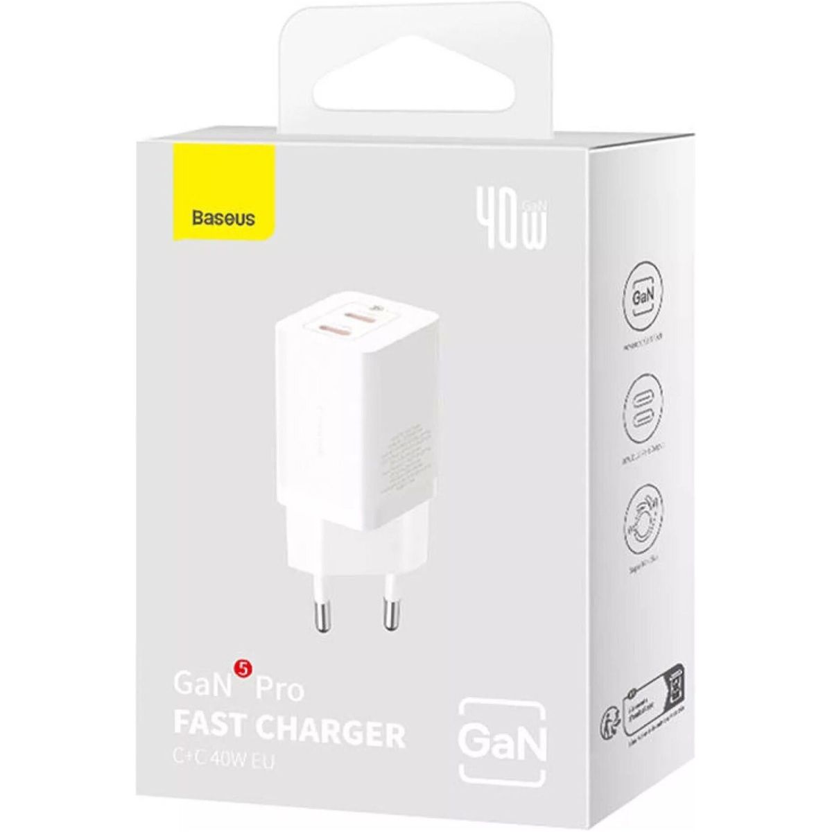Мережевий зарядний пристрій Baseus GaN5 Pro 40W 2xUSB-C White (CCGP180102)