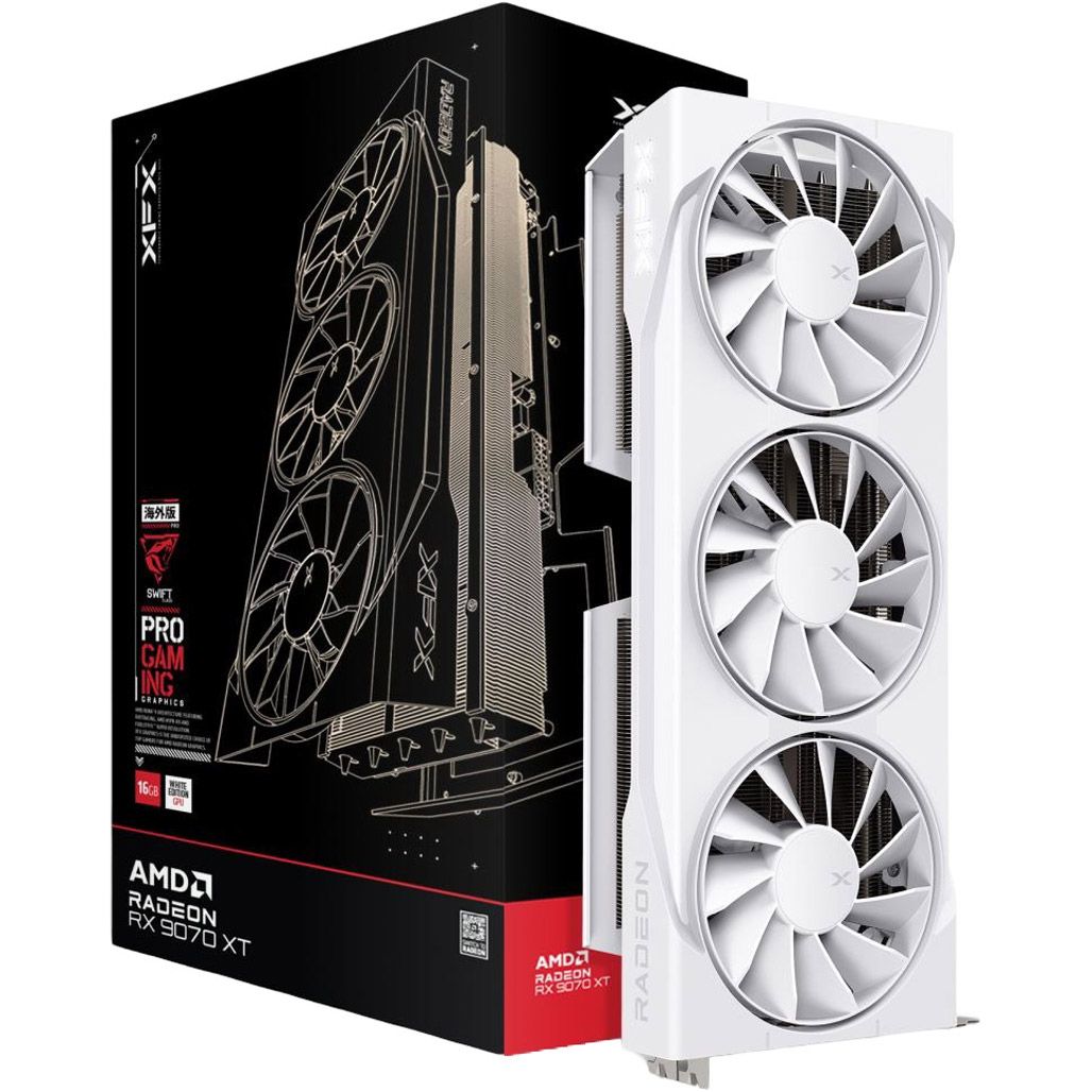 

Відеокарта XFX Swift AMD Radeon RX 9070 XT Triple Fan Gaming Edition White (RX-97TSWF3W9) UA