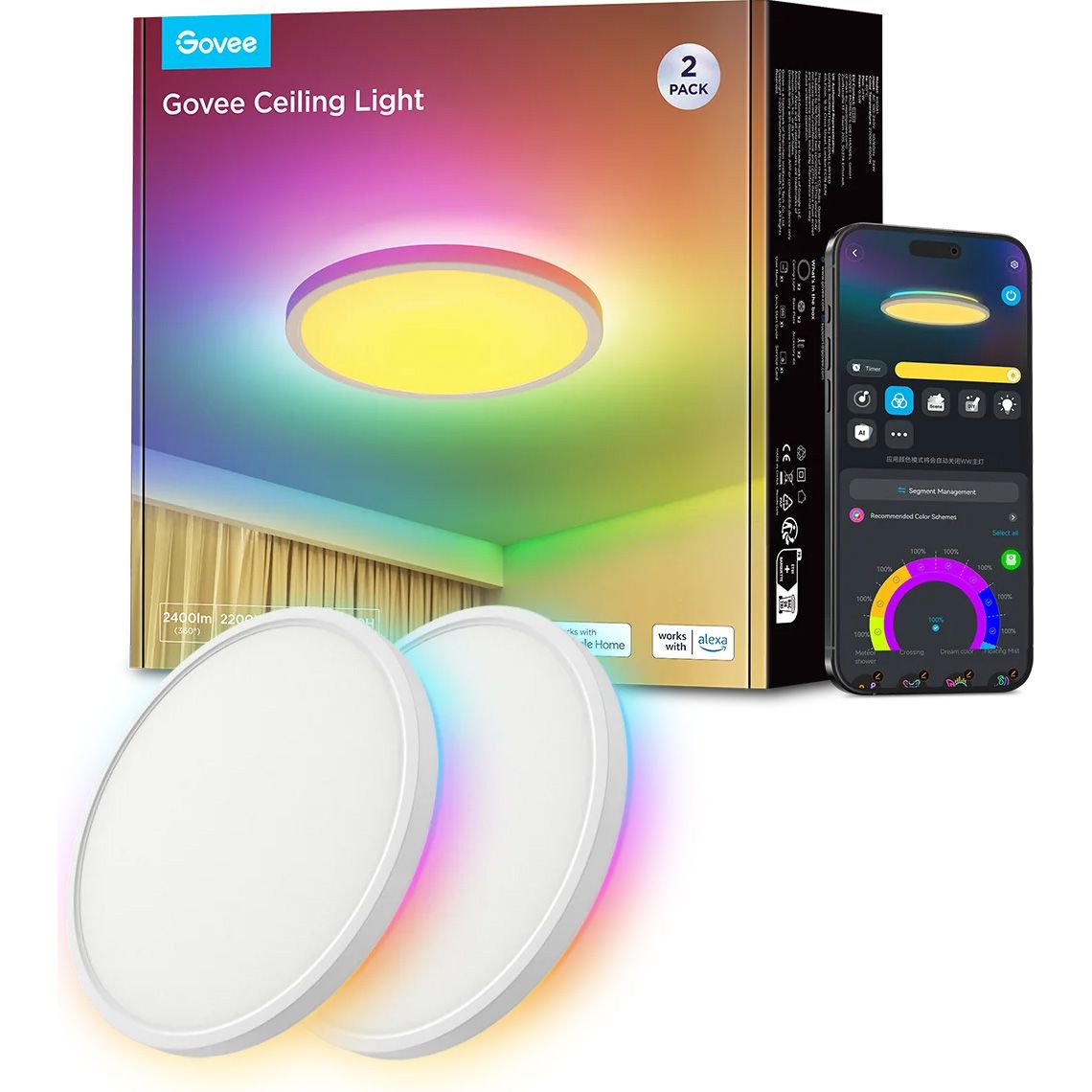 

Потолочный светильник Govee 30cm RGBWW + RGBIC Smart Ceiling Light 2-Pack (H60A1)