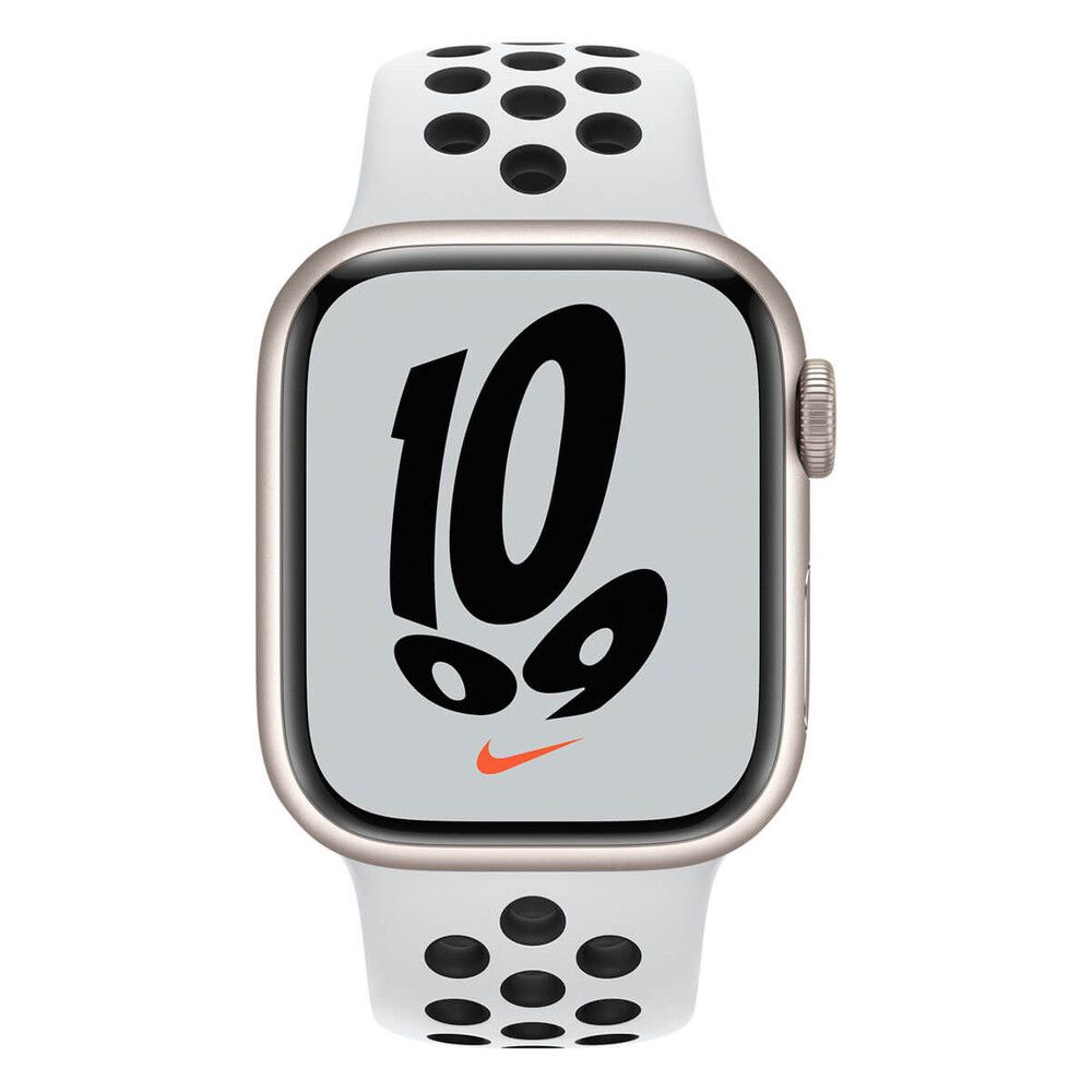 Смарт-годинник Apple Watch Nike Series 7 GPS 45mm Starlight Aluminum Case With Pure Platinum/Black Nike Sport Band (MKNA3)