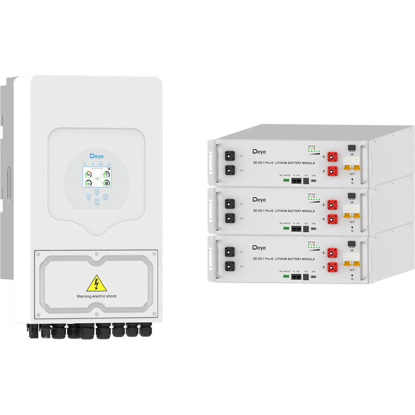

Система хранения энергии Deye SUN-5K-SG03 5kW + 3 АКБ SE-G5.1 Pro-B 15.3kWh (51.2V/100Ah/5120Wh)