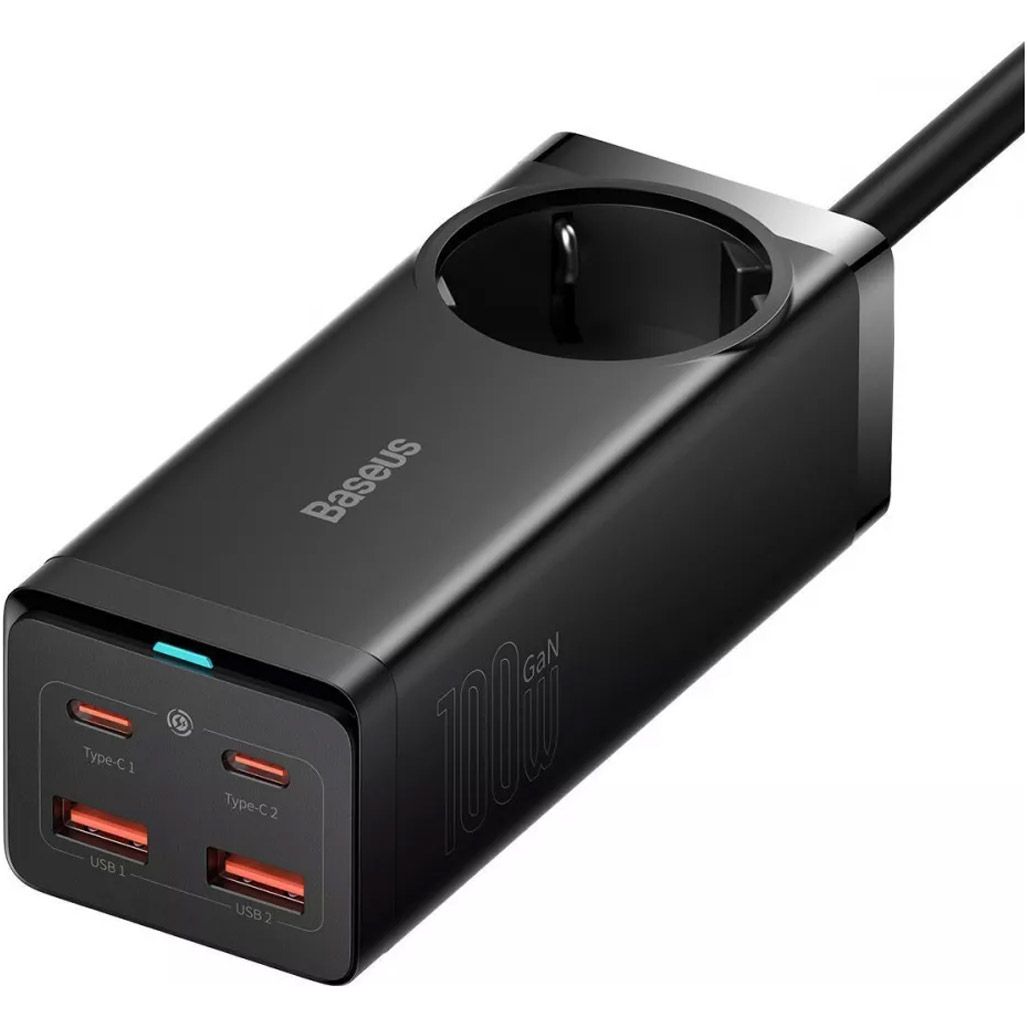 

Сетевое зарядное устройство Baseus GaN3 Pro Desktop Powerstrip 100W + Cable USB-C to USB-C Black (PSZM000401)