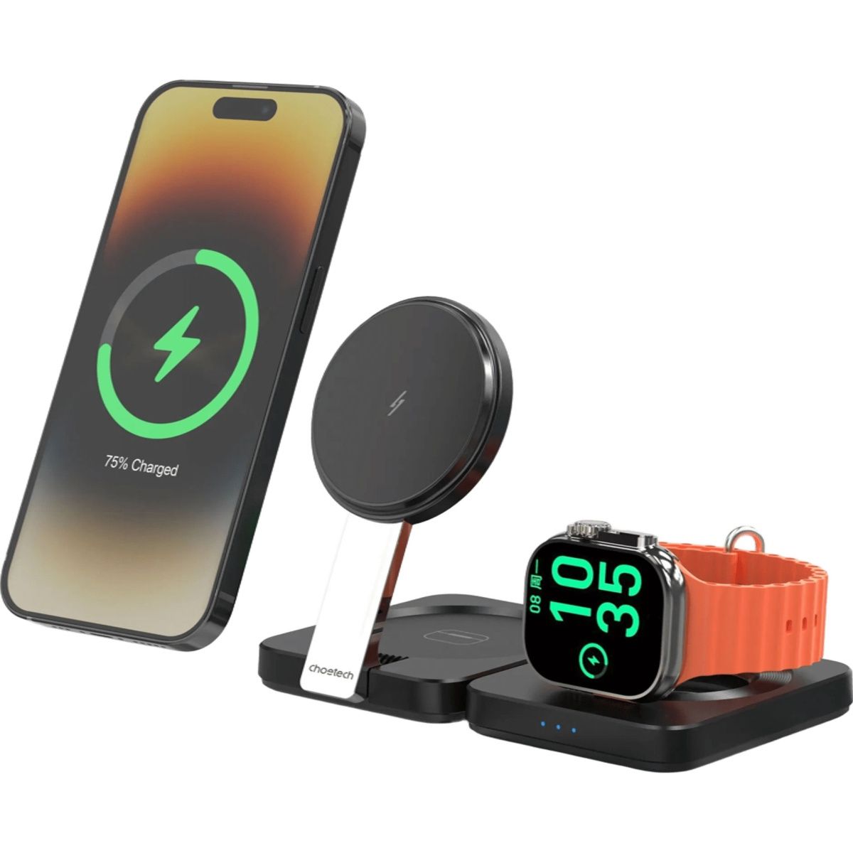 Бездротовий зарядний пристрій Choetech T636-F Qi2 3in1 Foldable Magsafe Wireless Charger Black