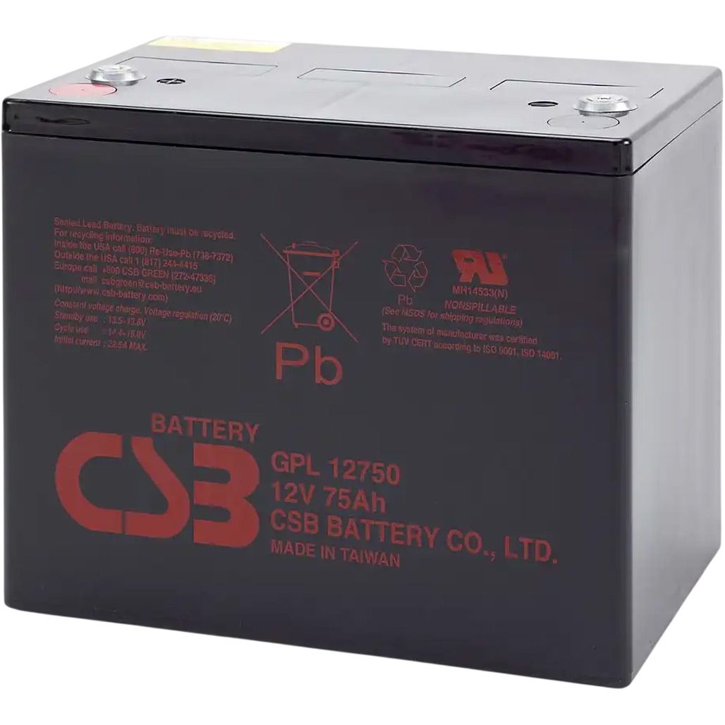 

Аккумулятор CSB AGM 12V (12V/75Ah/900Wh) (GPL12750)