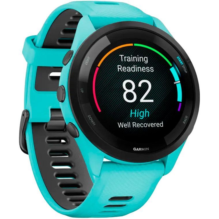 Смарт-годинник Garmin Forerunner 265 Black Bezel with Aqua Case and Aqua/Black Silicone Band (010-02810-02)