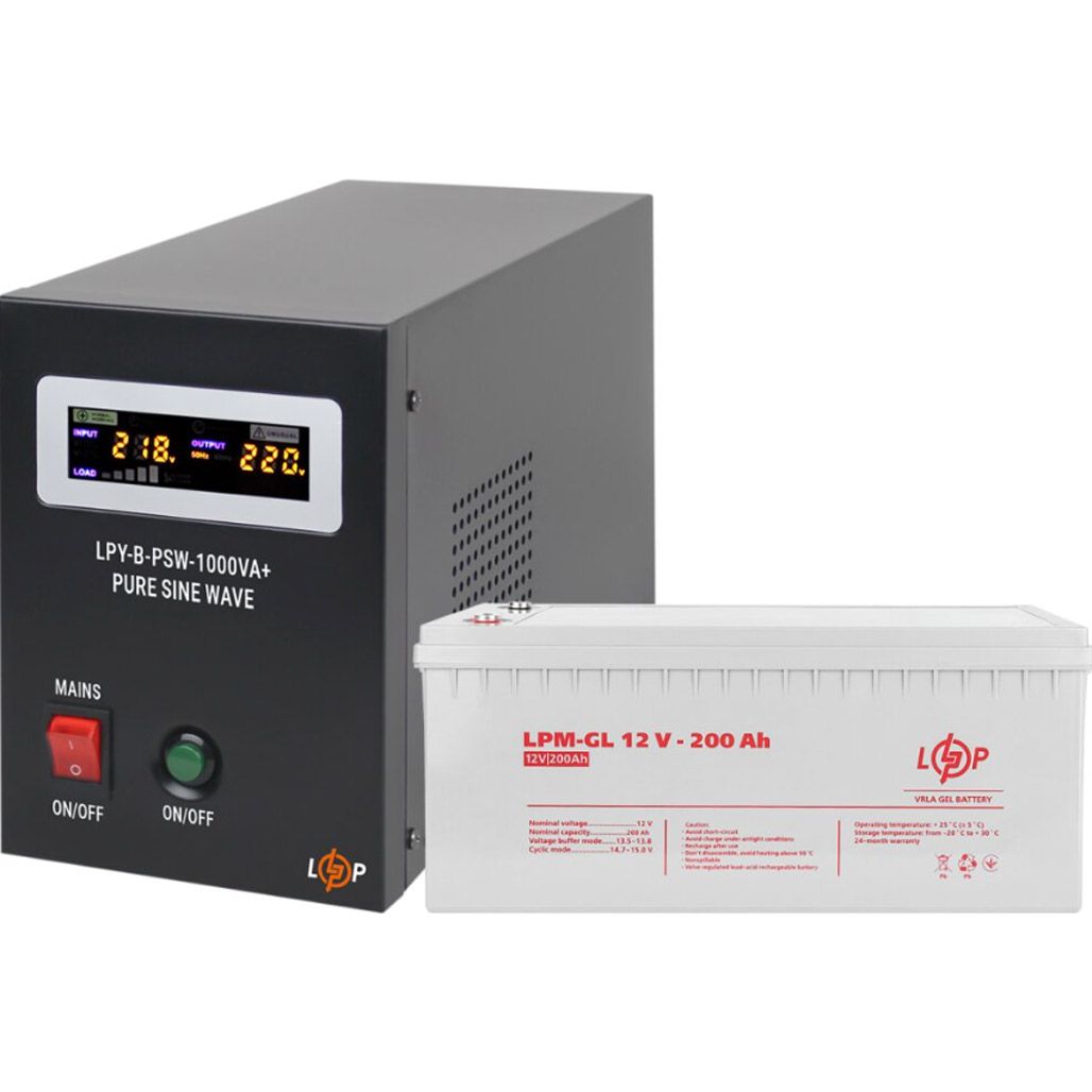 

Джерело безперебійного живлення (ДБЖ) LogicPower LPY-B-PSW-1000VA + LPM-GL батарея 12V - 200Ah (5870)