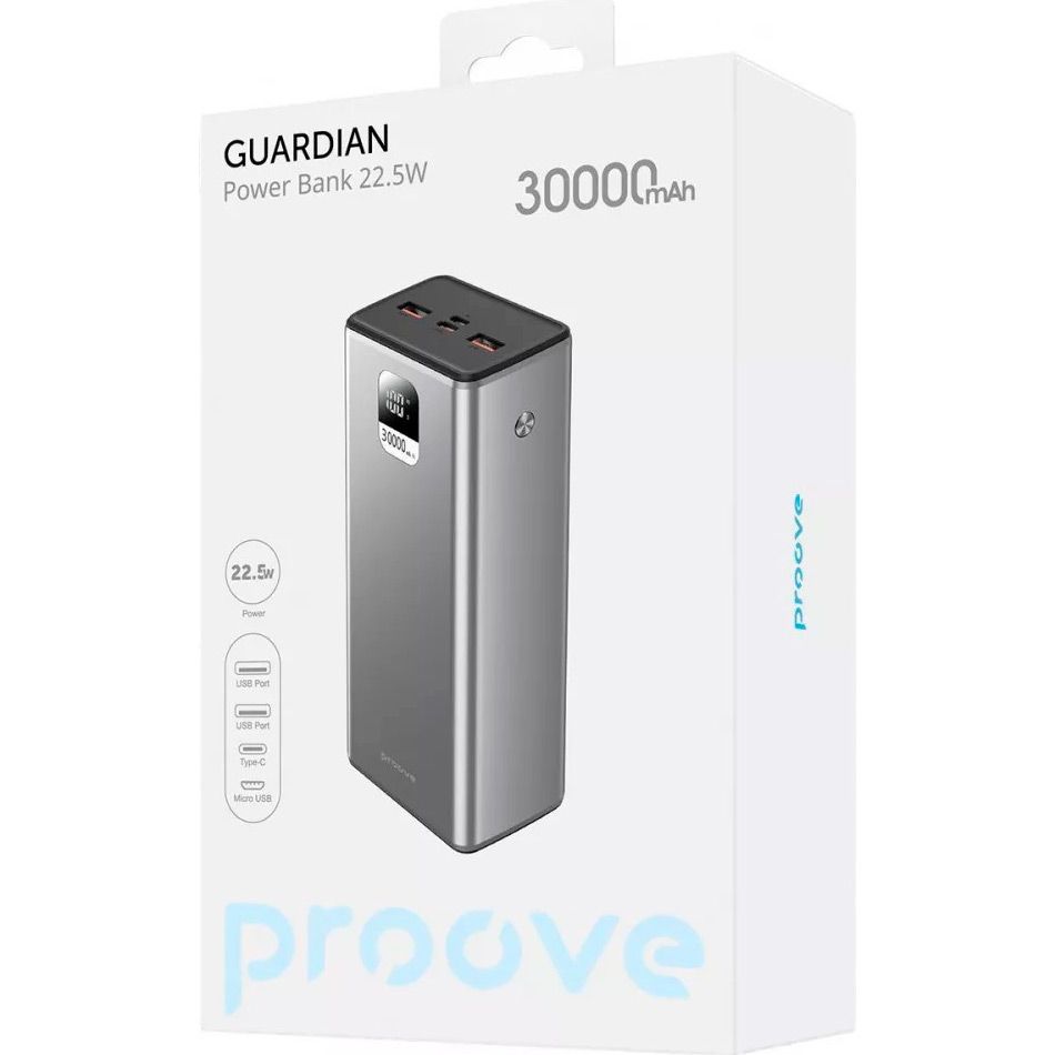Зовнішній акумулятор Proove Guardian 30000mAh 22.5W Metal Gray (PBG322210004) 