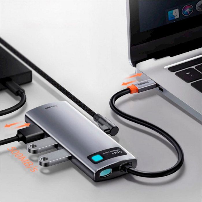 USB-хаб Baseus Metal Gleam Series 5 в 1 Multifunctional Gray (WKWG020013)