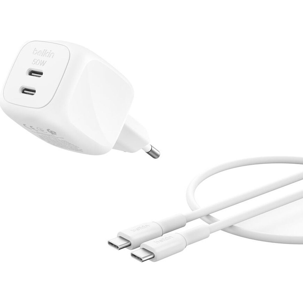

Сетевое зарядное устройство Belkin Boost Up Charge Pro Dual USB-C GaN 50W White + Cable USB-C - USB-C (WCH019KQ1MWH-B6)