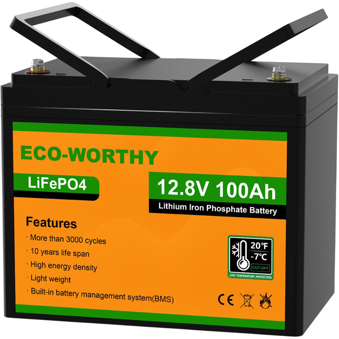 

Аккумулятор Eco-Worthy LiFePO4 12V (12.8V/100Ah/1280Wh) (Eco-Worthy-12100bt)