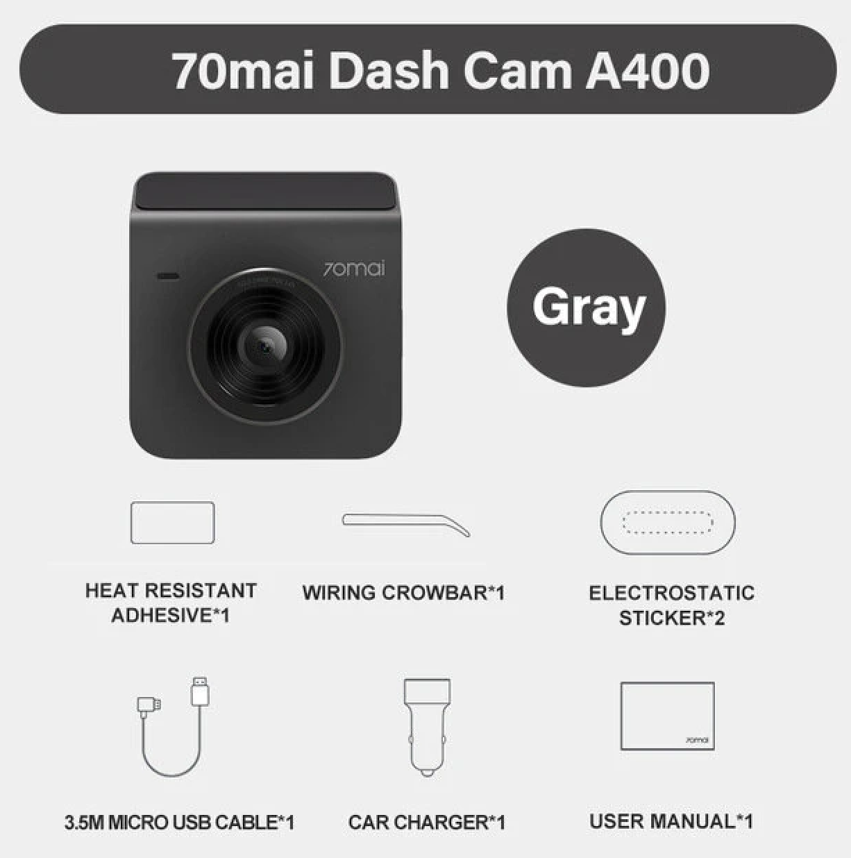 Автомобільний відеореєстратор 70mai Smart Dash Cam A400 Grey (MIDRIVE A400)