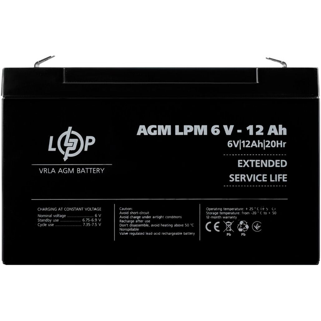 

Аккумулятор LogicPower AGM 6V (6V/12Ah/72Wh) (4159)