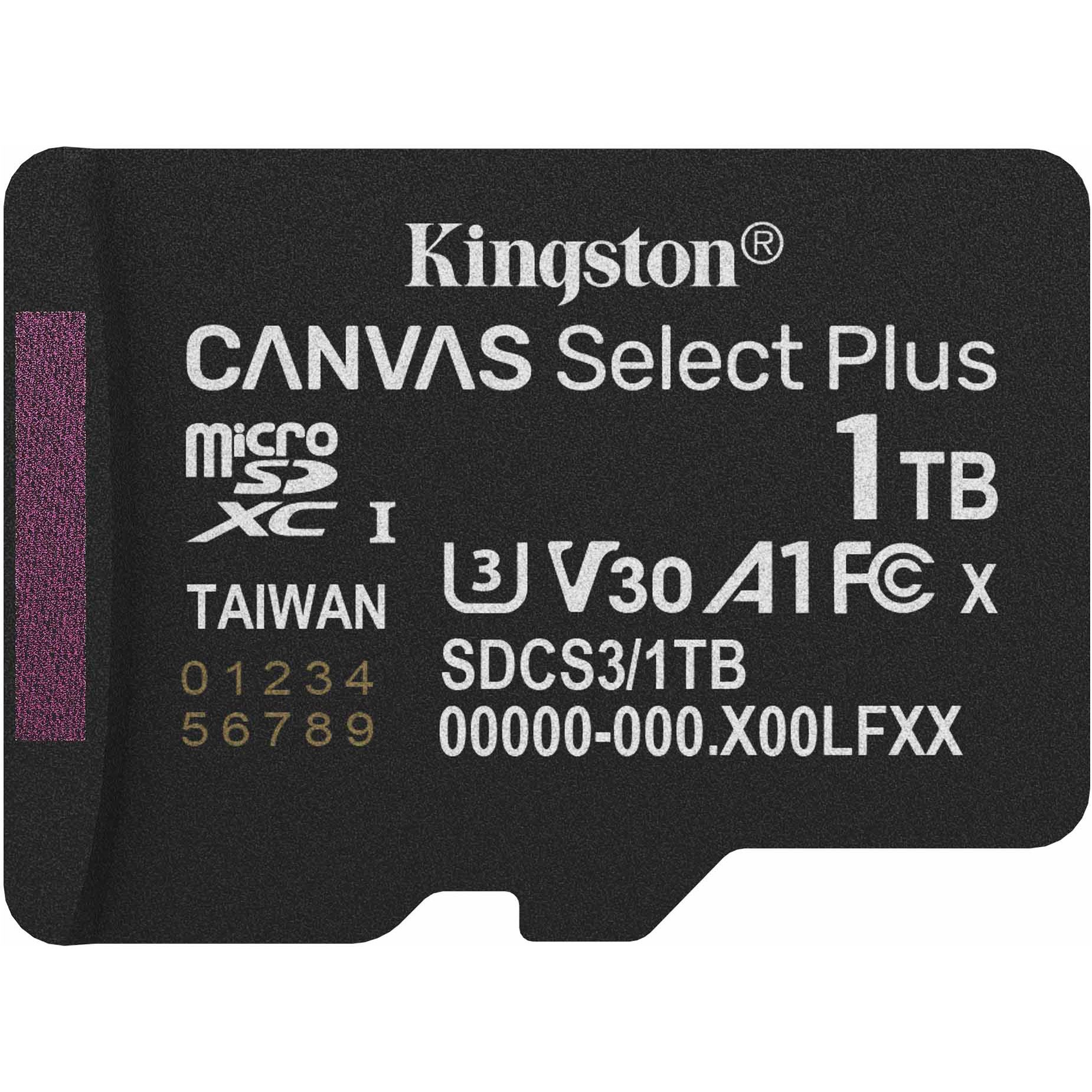 

Карта памяти Kingston microSDXC Canvas Select Plus 1TB Class 10 UHS-I U3 V30 А1 (SDCS3/1TBSP)