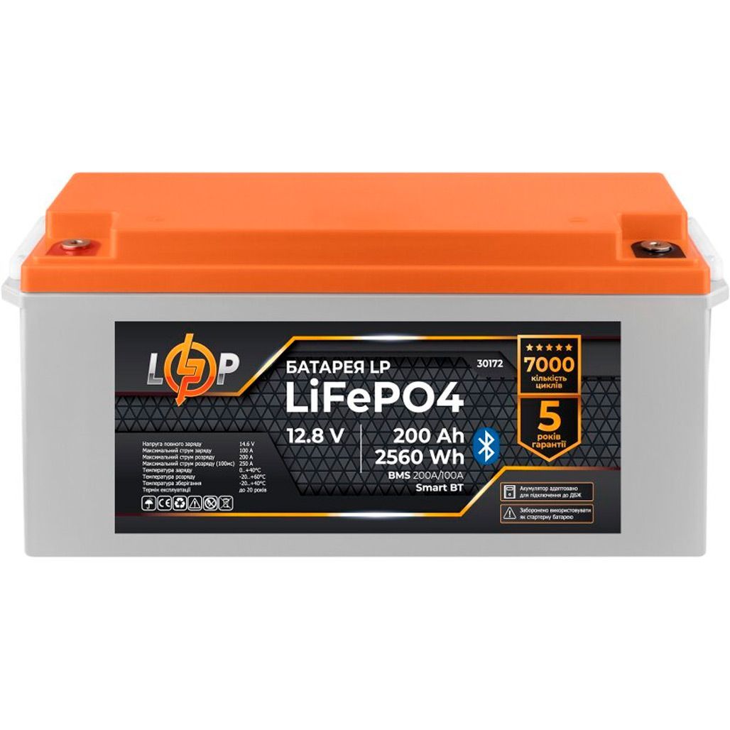 

Акумулятор LogicPower LiFePO4 Smart BT 12V (12.8V/200Ah/2560Wh) (BMS 200A/100А) (30172)
