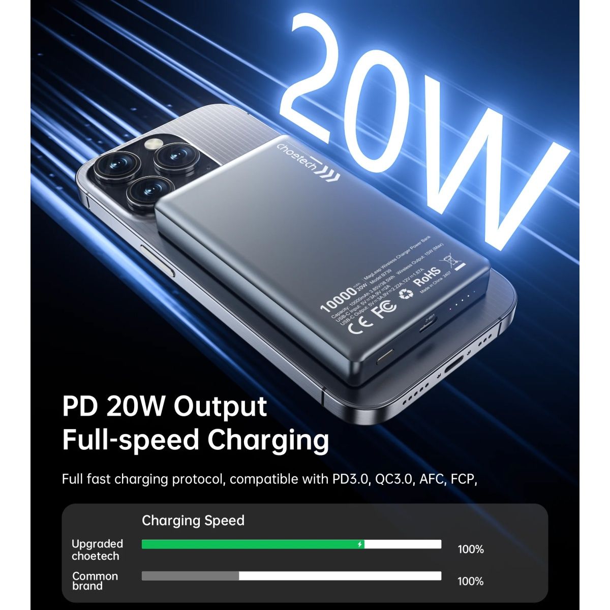 Зовнішній акумулятор Choetech B739-BK 10000mAh 20W Black 