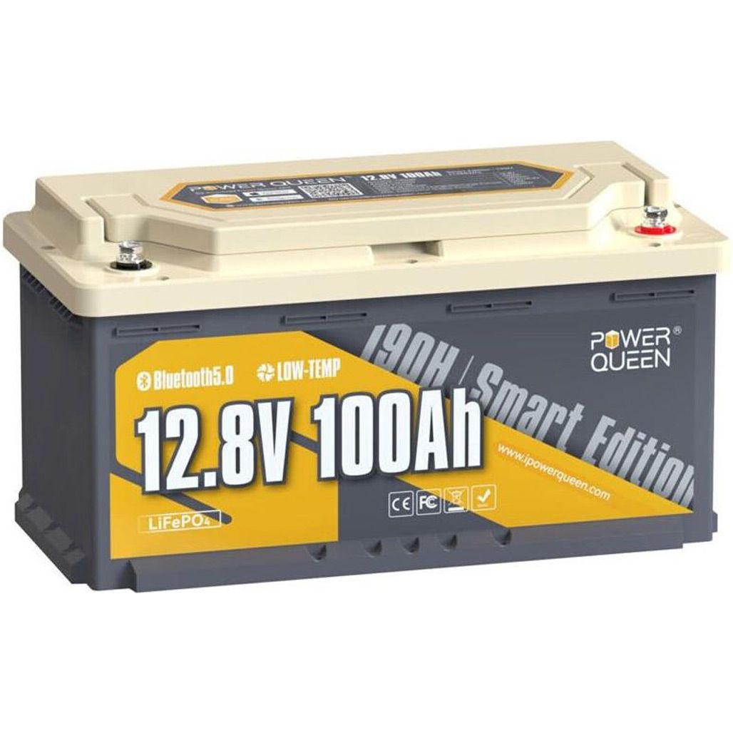 

Аккумулятор Power Queen LiFePO4 12V (12.8V/100Ah/1280Wh) (P12V100-RV190-BT-4-AC150)