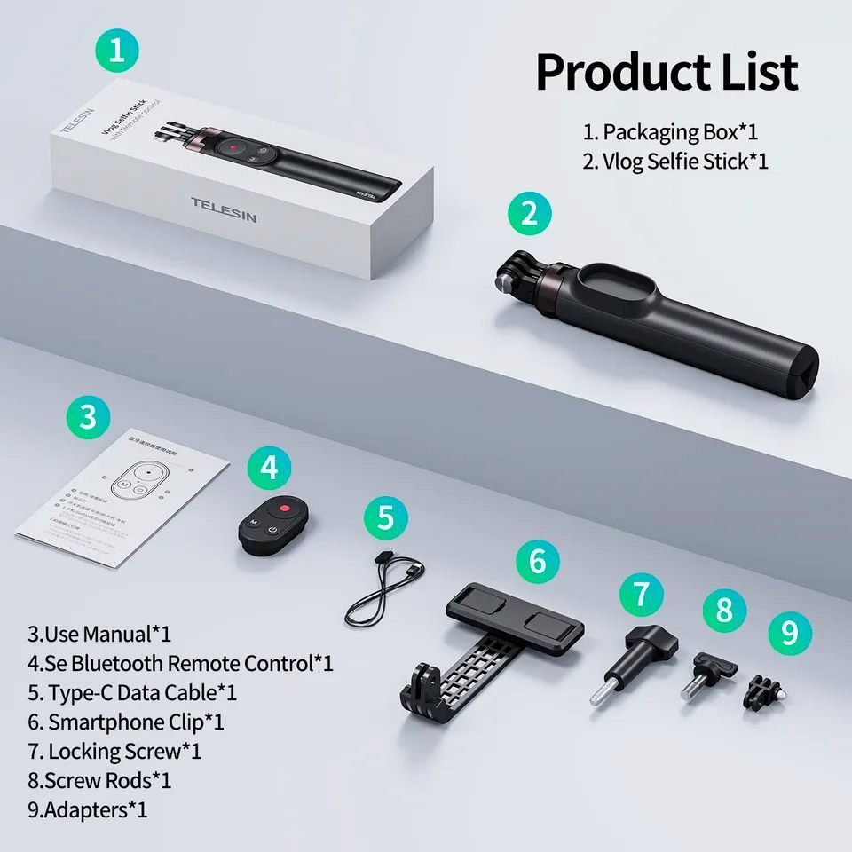 Штатив-монопод Telesin Remote Control Selfie Stick для GoPro 11/10/9/8/Max (TE-RCSS-001)