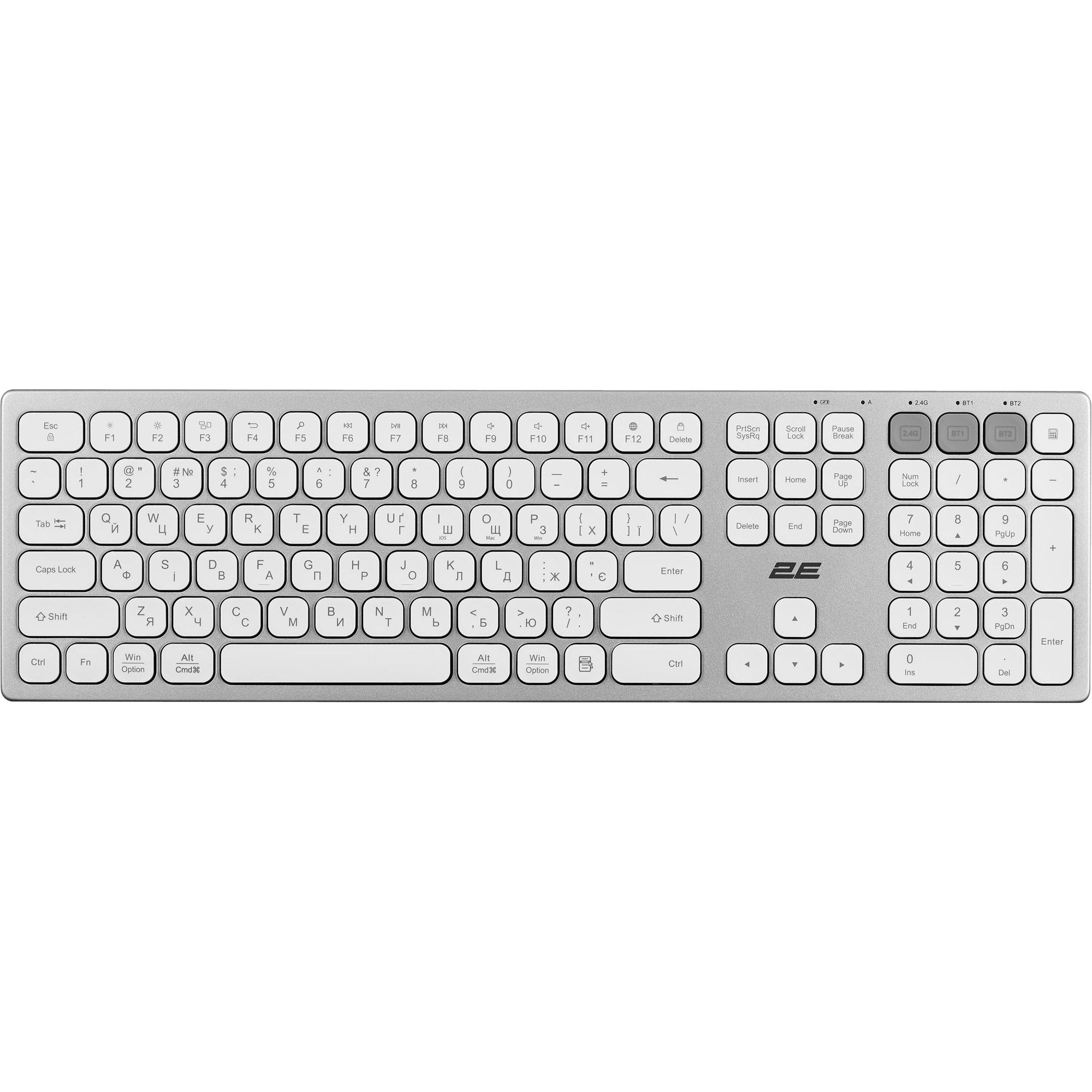 

Клавиатура 2E KS270 WL/BT UA Silver/White (2E-KS270WBWH_UA)
