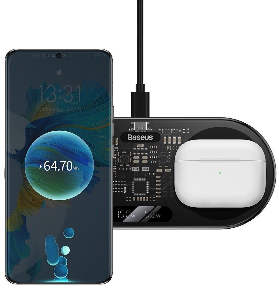 Бездротовий зарядний пристрій Baseus Digital LED Display 2in1 Wireless Charger 20W (WXSX010101) Black