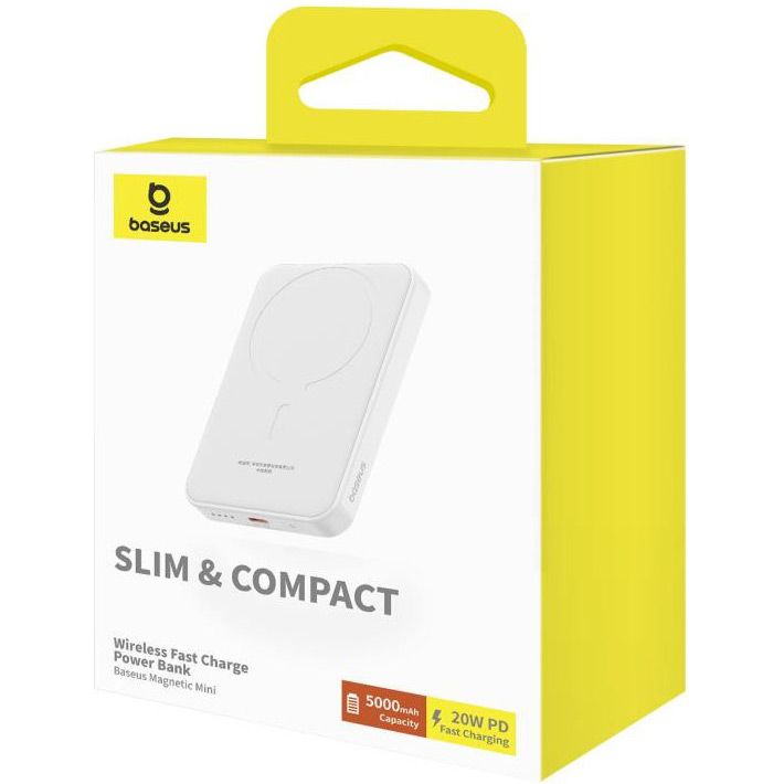 Зовнішній акумулятор Baseus Magnetic Bracket Mini Fast Charge Power Bank 5000mAh 20W White (P10022107223-00)