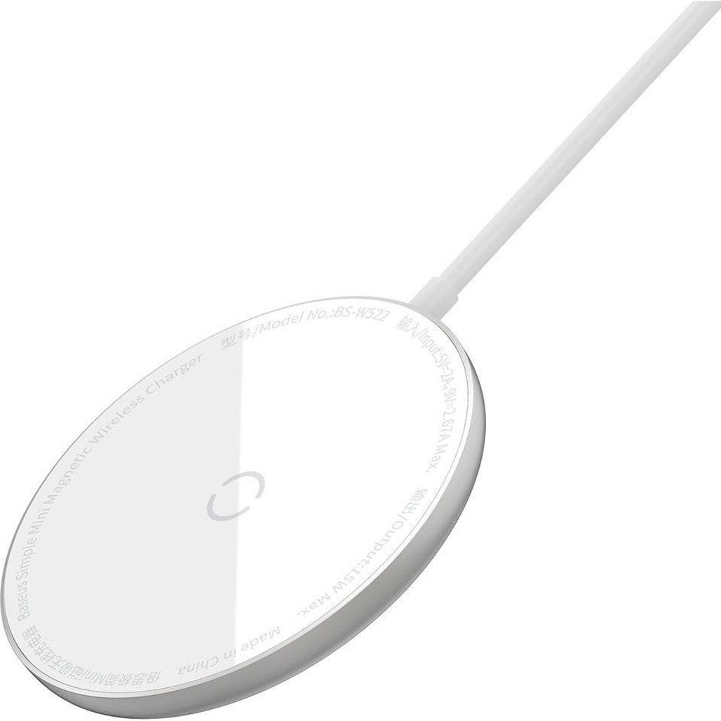 Бездротовий зарядний пристрій Baseus Simple Mini Magnetic Wireless Charger White (WXJK-F02)