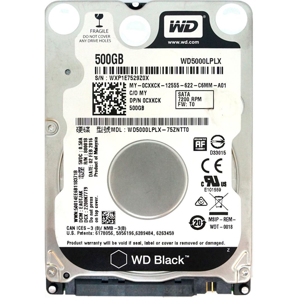 

Жорсткий диск 2.5" WD Black HDD 500GB SATA 32MB (WD5000LPLX)