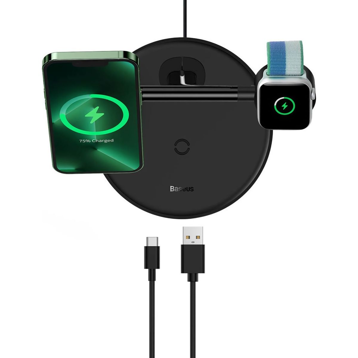 Бездротовий зарядний пристрій Baseus Swan 3in1 Wireless Magnetic Charging Bracket 20W Black (WXTE000101)