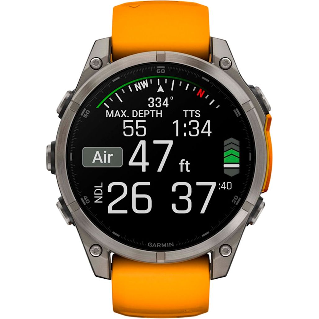 Смарт-годинник Garmin Fenix 8 AMOLED Sapphire 47mm Titanium with Spark Orange/Graphite Silicone Band (010-02904-10)