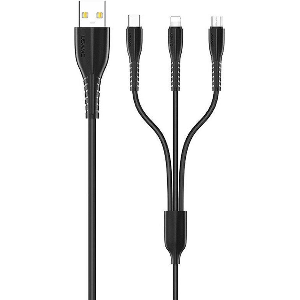 

Кабель Usams US-SJ367 U35 3in1 USB-A to USB-C/Lightning/Micro-USB 2A 1m Black (SJ367USB01)
