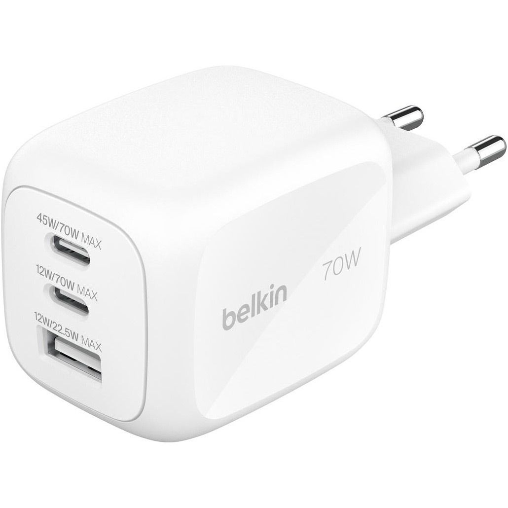 

Сетевое зарядное устройствоBelkin BoostCharge Pro 3-Ports GaN Wall Charger 70W White (WCH018HQWH)