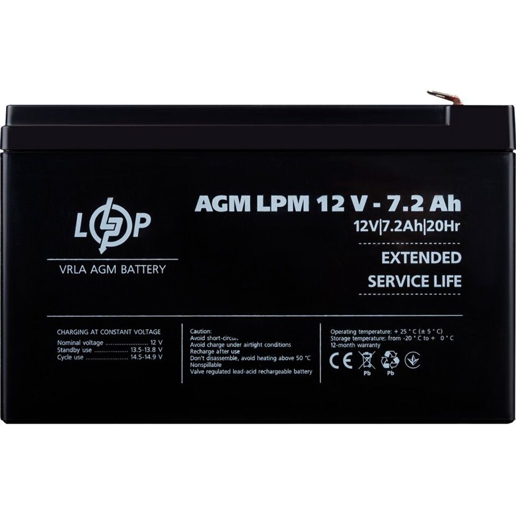 

Акумулятор LogicPower AGM 12V (12V/7.2Ah/86.4Wh) (3863)