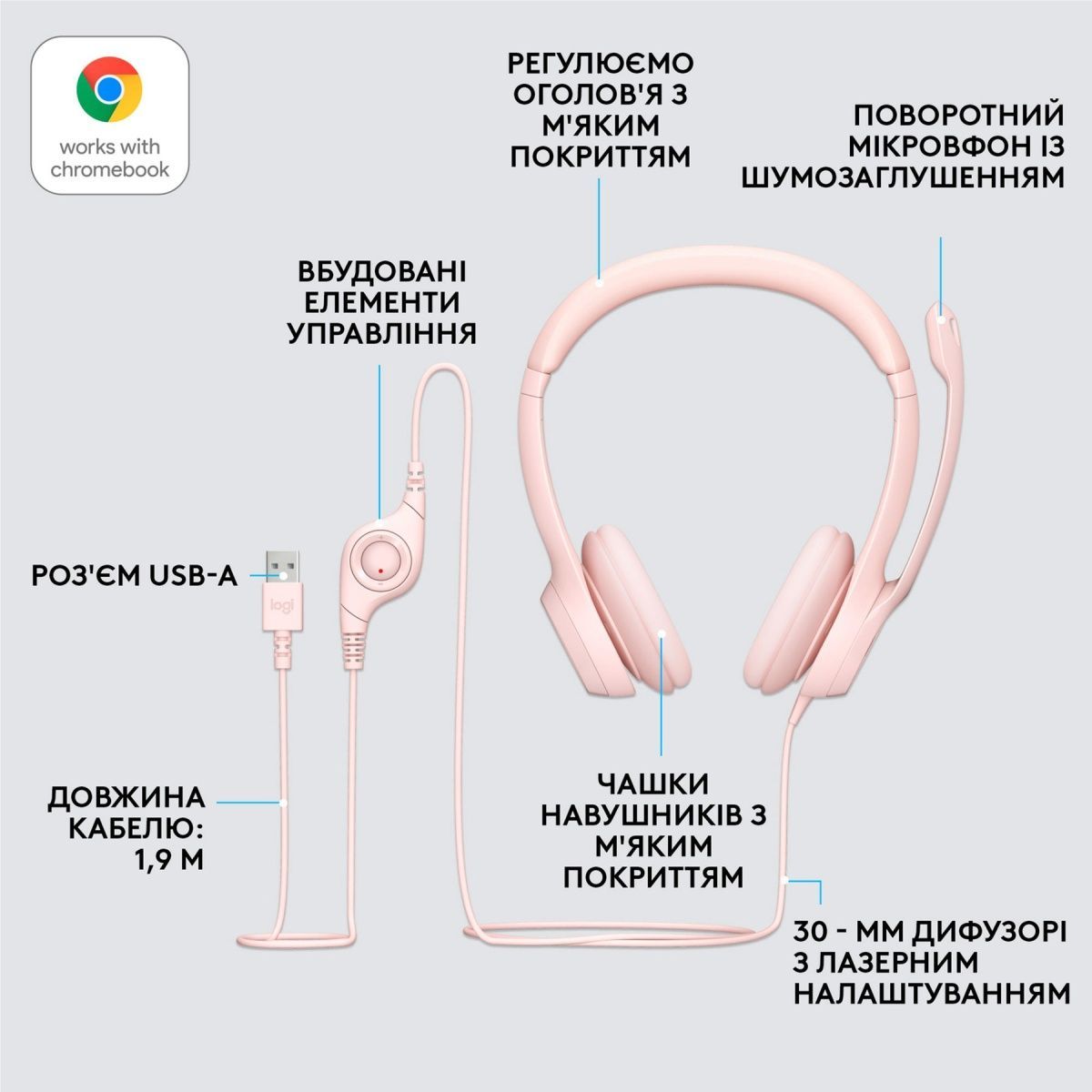 Комп`ютерна гарнітура Logitech H390 Rose (981-001281)