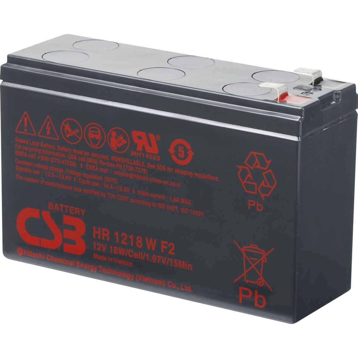 

Акумулятор CSB AGM 12V (12V/4.5Ah/54Wh) (HR1218W)
