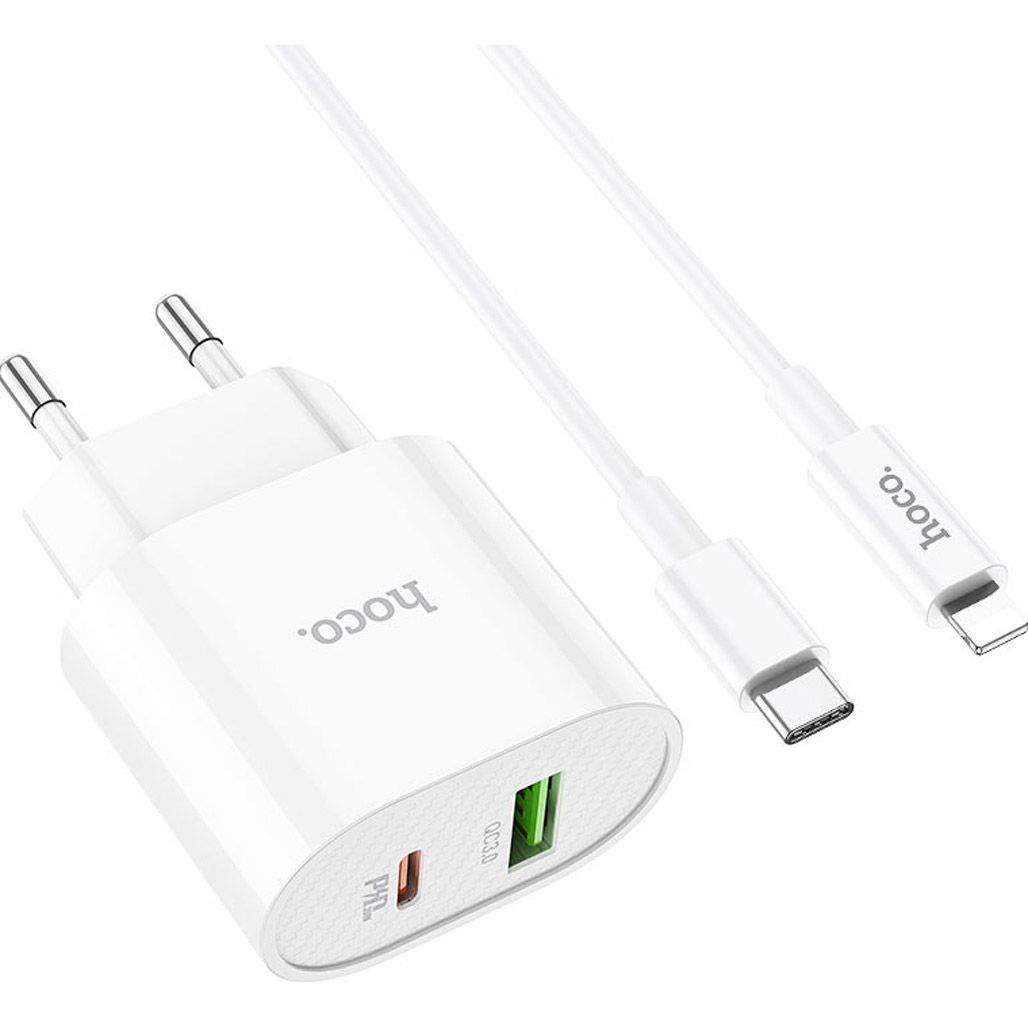 

Мережевий зарядний пристрій Hoco C95A Lineal PD20W+QC3.0 + Cable USB-C to Lightning White (757326)