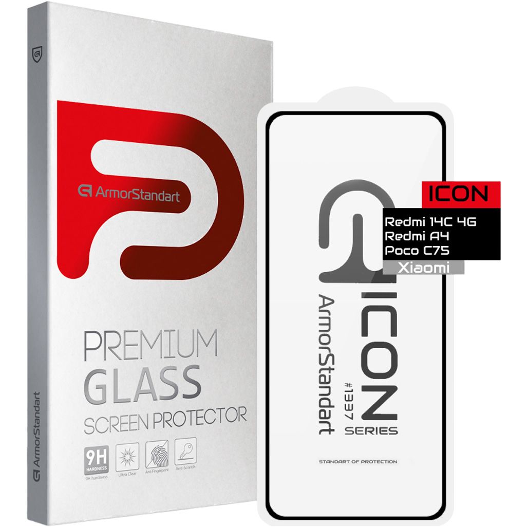 

Защитное стекло ArmorStandart Full Glue Pro Glass для Redmi 14C 4G/Redmi A4/Redmi A5/Poco C75/Poco C71 Black (ARM79329)