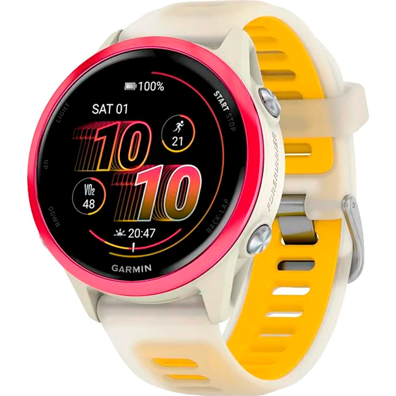 

Смарт-годинник Garmin Forerunner 570 42mm Raspberry Aluminum with Translucent Bone/Mango Band (010-02970-02)