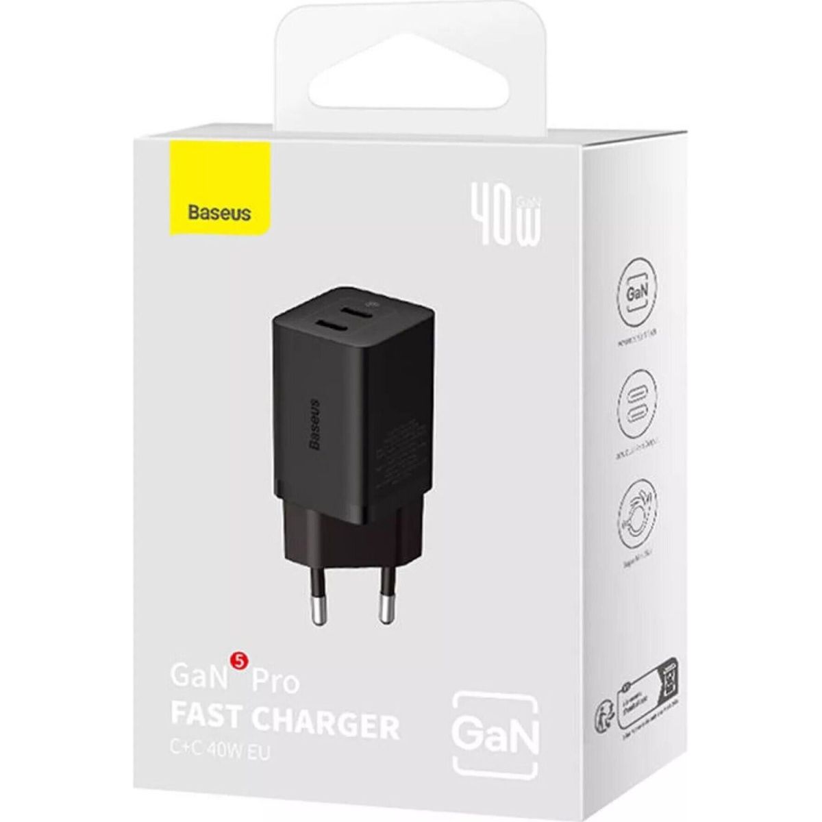 Мережевий зарядний пристрій Baseus GaN5 Pro 40W 2xUSB-C Black (CCGP180101)