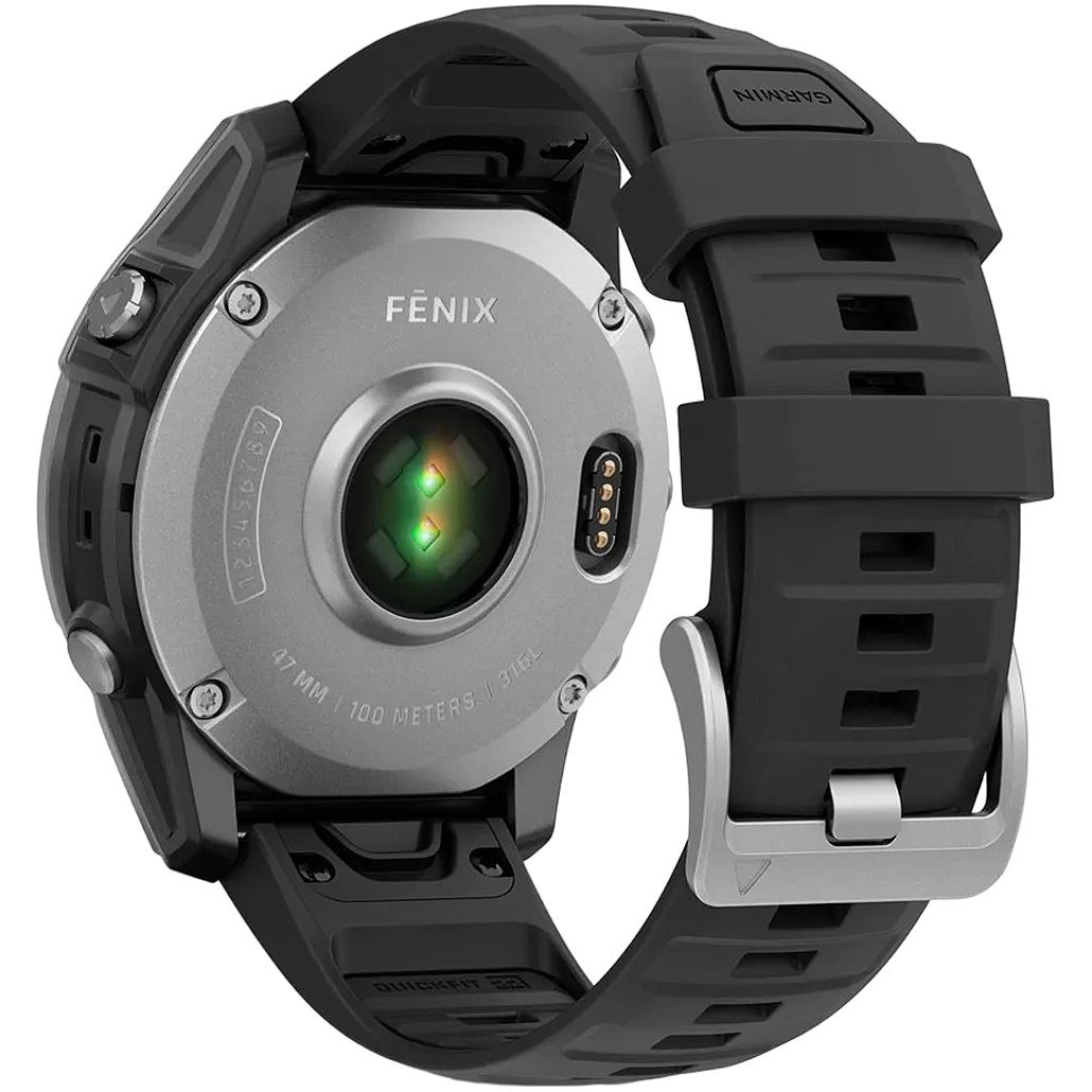Смарт-годинник Garmin Fenix E 47mm AMOLED Stainless Steel with Black Silicone Band (010-03025-02/00)